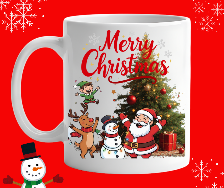 15 oz Colorful Merry Christmas Mug | Festive Holiday Coffee Cup.
