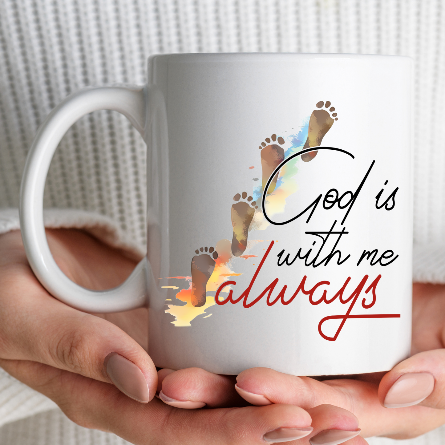 15 oz Catholic Faith Mug | 'God Is With Me Always' Coffee Cup. Inspirational Gift of Hope and Faith.