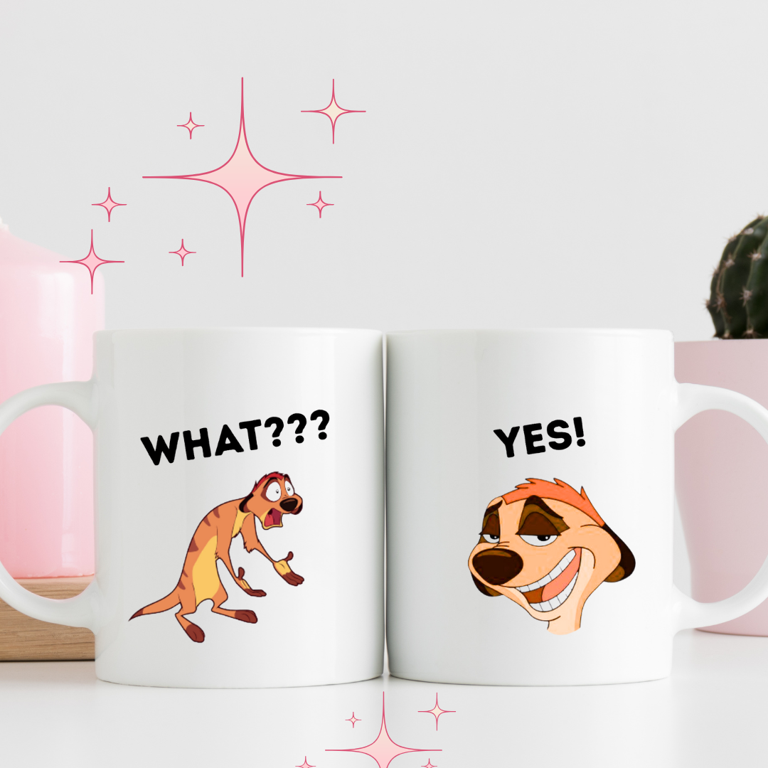 Two white Meerkat mug design, 15,OZ.