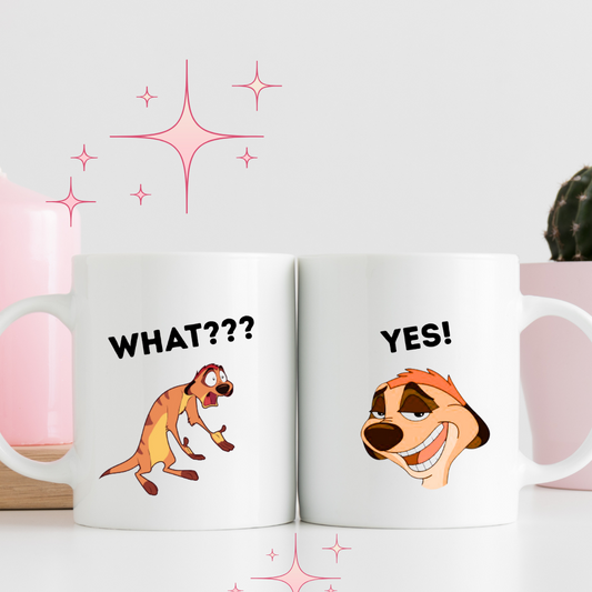 Two white Meerkat mug design, 15,OZ.